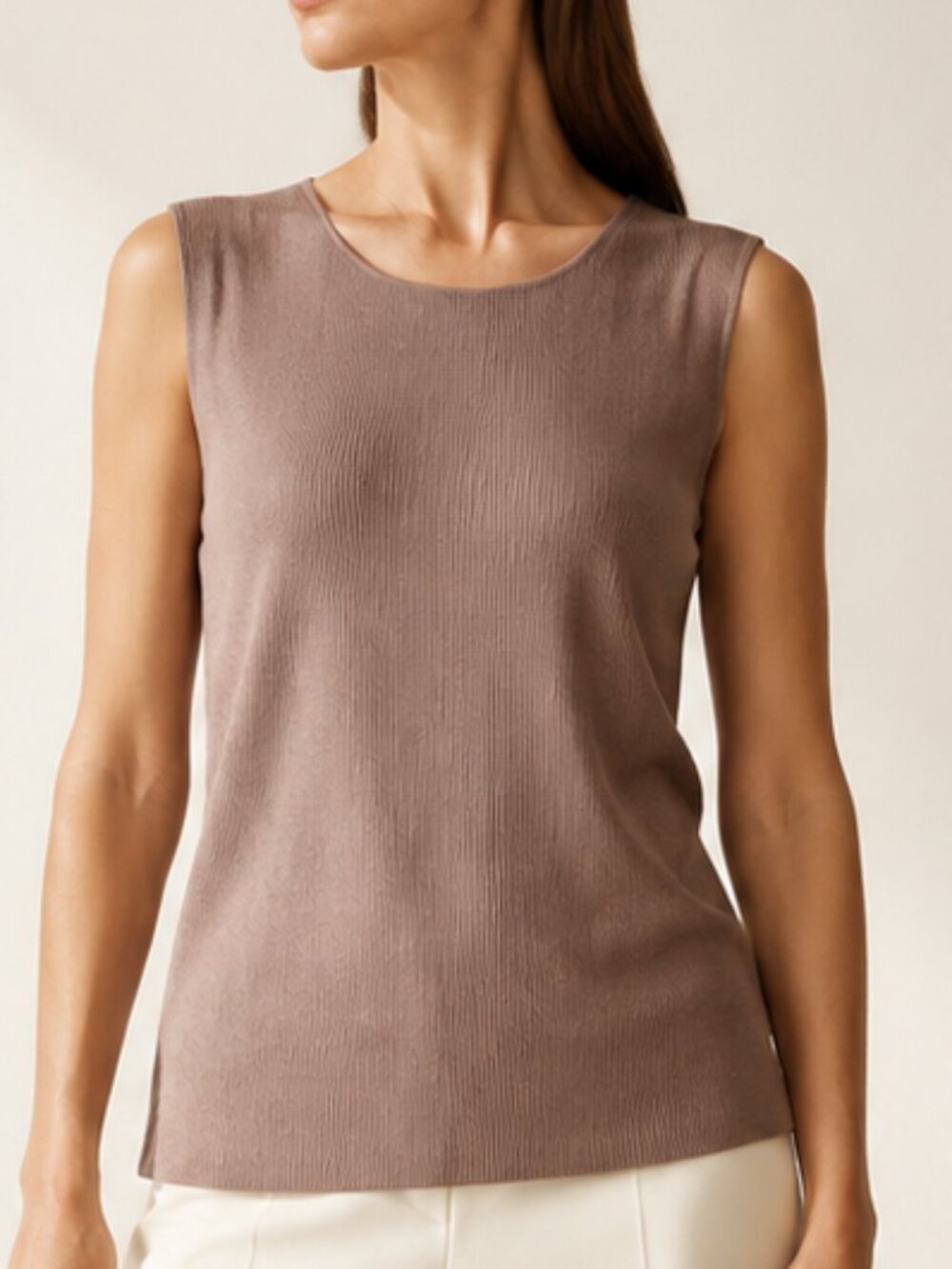 Lafayette 148 New York Taupe Silk Blend Ribbed Sleeveless Sweater Size Large